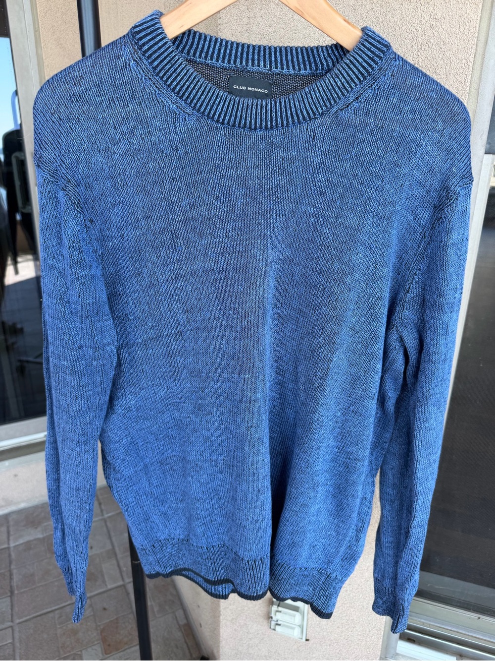 Club Monaco Men's Blue Cotton Linen Lightweight Oversized Knit Sweater Size M